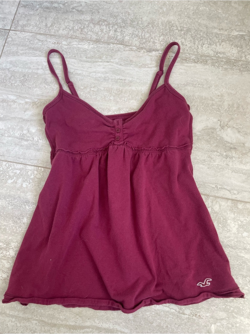 Hollister Burgundy Spaghetti-Strap Tank with Button Detail